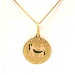 COLLIER EN 18 KT JAUNE OR PENDENTIF SIGNE ASTROLOGIQUE JUMEAUX 