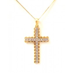 COLLANA VENEZIANA CON CROCE IN ORO GIALLO E BIANCO 18 KT CON DIAMANTI