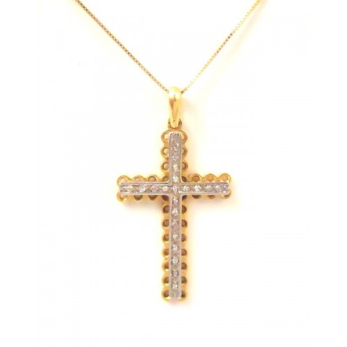 VENETIAN CROSS NECKLACE IN yellow gold and 18 KT WHITE GOLD with DIAMONDS