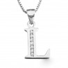 INITIAL LETTER I PENDANT NECKLACE IN RHODIUM-PLATED WHITE GOLD AND CUBIC ZIRCONIA 