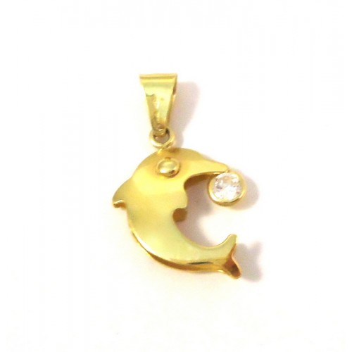 CIONDOLO DELFINO IN ORO GIALLO 18 KT CON ZIRCONE + COLLANA OMAGGIO