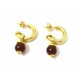 ORECCHINI SEMICERCHI IN ORO GIALLO 18 KT CON CHARM GRANATO ROSSO