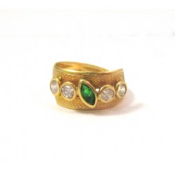 ANELLO DA DONNA IN ORO GIALLO 18 KT CON ZIRCONI BIANCHI E VERDE