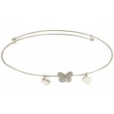 BRACCIALE DA DONNA RIGIDO IN ORO BIANCO 18 KT CON FARFALLA E CUORE E ZIRCONI 