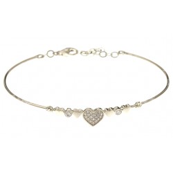 BRACCIALE DA DONNA RIGIDO IN ORO BIANCO 18 KT CON CUORI E ZIRCONI TAGLIO BRILLANTE