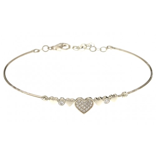 BRACCIALE DA DONNA RIGIDO IN ORO BIANCO 18 KT CON CUORI E ZIRCONI TAGLIO BRILLANTE