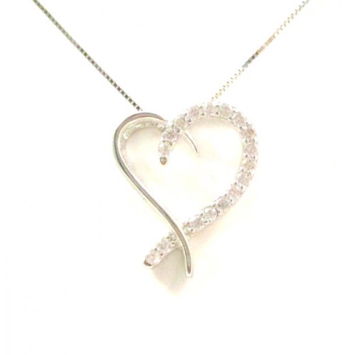 Collar De Damas Con El Corazón En Plata De Ley Rodiada De Oro Blanco Con Cubic Zirconia Blanco - 