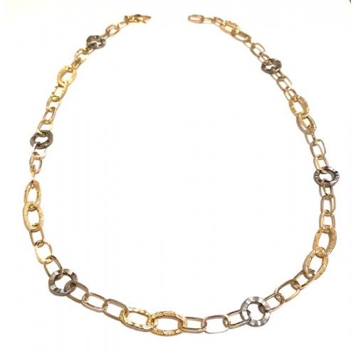 COLLANA DA DONNA CATENA ALTERNATA IN ORO GIALLO E BIANCO 18 KT