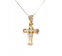 COLLANA CROCE IN ORO GIALLO 18 KT CON ZIRCONI TAGLIO BRILLANTE