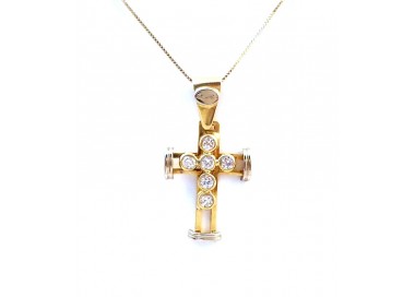 COLLANA CROCE IN ORO GIALLO 18 KT CON ZIRCONI TAGLIO BRILLANTE