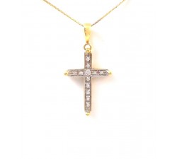 COLLANA CON CROCE IN ORO GIALLO E BIANCO 18 KT CON DIAMANTI