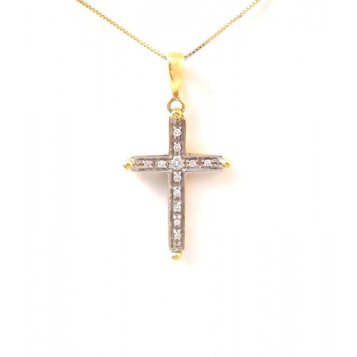 COLLANA CON CROCE IN ORO GIALLO E BIANCO 18 KT CON DIAMANTI