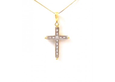 COLLANA CON CROCE IN ORO GIALLO E BIANCO 18 KT CON DIAMANTI