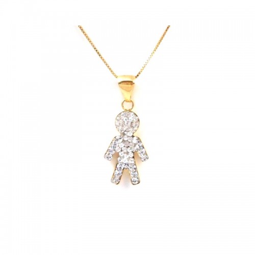 COLLANA DA DONNA IN ORO GIALLO 18 KT BEBE' MASCHIETTO CON ZIRCONI BIANCHI