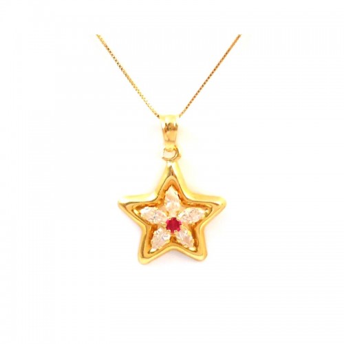 COLLANA DA DONNA IN ORO GIALLO 18 KT CON STELLA E ZIRCONI 