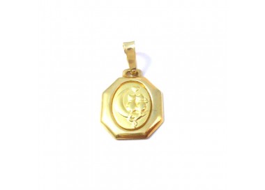 CIONDOLO MEDAGLIETTA UNISEX LUNA CON GATTINI IN ORO GIALLO 18 KT + COLLANA LACCIO IN OMAGGIO