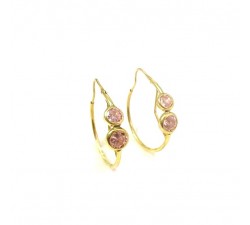 ORECCHINI CERCHI IN ORO GIALLO 18 KT CON ZIRCONI ROSA