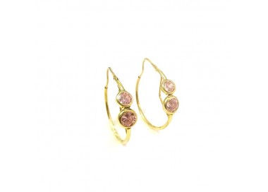 ORECCHINI CERCHI IN ORO GIALLO 18 KT CON ZIRCONI ROSA