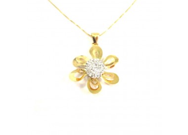 COLLANA DA DONNA CON FIORE IN ORO GIALLO 18 KT CON PAVE' DI ZIRCONI TAGLIO BRILLANTE