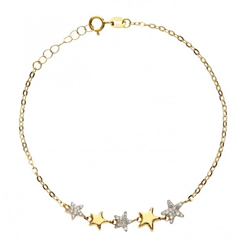 BRACCIALE DA DONNA IN ORO GIALLO 18KT CON STELLE E ZIRCONI BIANCHI