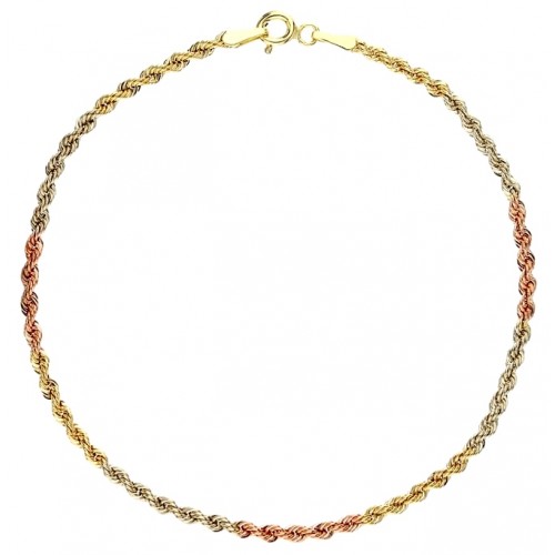 bracciale fune in oro giallo bianco e rosa