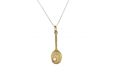 COLLANA CON RACCHETTA TENNIS IN ORO GIALLO 18 KT E ZIRCONE BIANCO