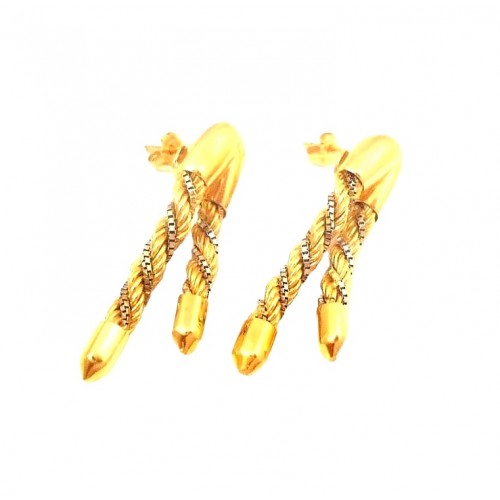 ORECCHINI IN ORO GIALLO E BIANCO 18 KT MODELLO FUNE CORDA TORCHION