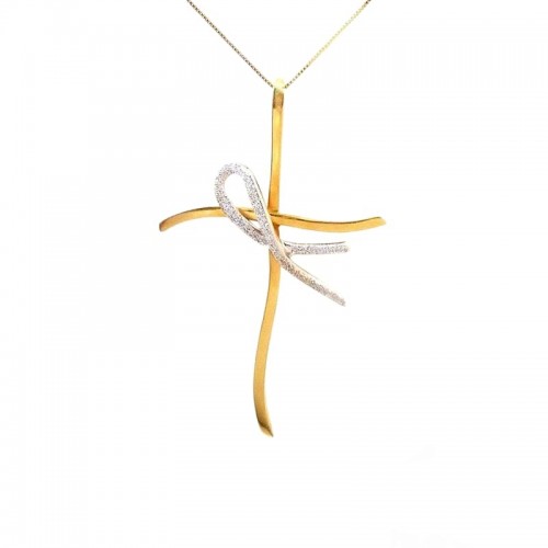 COLLANA DA DONNA CON CROCE IN ORO GIALLO E BIANCO 18 KT 