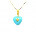 COLLANA DA DONNA CON CUORE CELESTE IN ORO GIALLO 18 KT