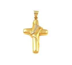 CIONDOLO CROCE IN ORO GIALLO E BIANCO 18 KT + COLLANA IN OMAGGIO