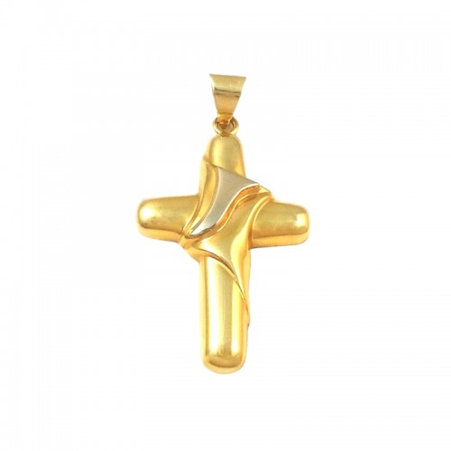 CIONDOLO CROCE IN ORO GIALLO E BIANCO 18 KT + COLLANA IN OMAGGIO