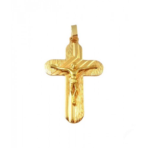 CIONDOLO UOMO CROCIFISSO IN ORO GIALLO18 KT +COLLANA LACCIO OMAGGIO