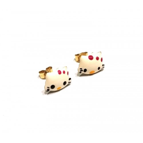 ORECCHINI GATTINI STILE HELLO KITTY IN ORO GIALLO 18 KT