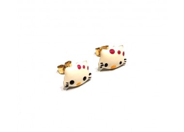 ORECCHINI GATTINI STILE HELLO KITTY IN ORO GIALLO 18 KT