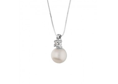 COLLANA DA DONNA IN ORO BIANCO 18 KT PERLA E ZIRCONE TAGLIO BRILLANTE