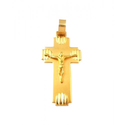 CIONDOLO CROCIFISSO IN ORO GIALLO 18 KT + COLLANA LACCIO OMAGGIO