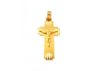 CIONDOLO CROCIFISSO IN ORO GIALLO 18 KT + COLLANA LACCIO OMAGGIO