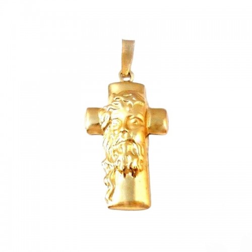 CIONDOLO CROCE CON VOLTO IN ORO GIALLO 18 KT + COLLANA IN OMAGGIO