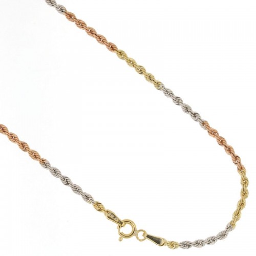 COLLANA FUNE CORDA IN ORO GIALLO BIANCO E ROSA 18 KT