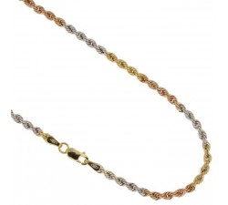 COLLANA CORDA FUNE IN ORO GIALLO BIANCO E ROSA 18 KT