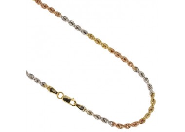 COLLANA CORDA FUNE IN ORO GIALLO BIANCO E ROSA 18 KT