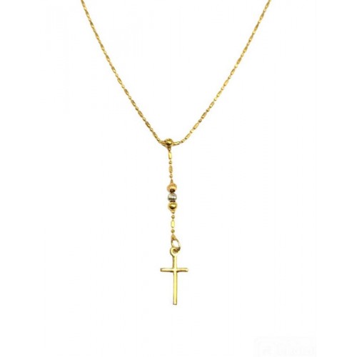 COLLANA CROCE PENDENTE IN ORO GIALLO BIANCO E ROSA 18 KT