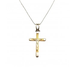 COLLANA ORO BIANCO 18 KT CON CROCIFISSO ORO BIANCO E GIALLO 18 KT