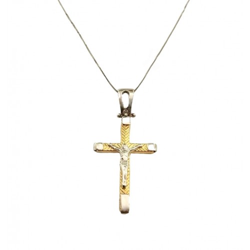 COLLANA ORO BIANCO 18 KT CON CROCIFISSO ORO BIANCO E GIALLO 18 KT