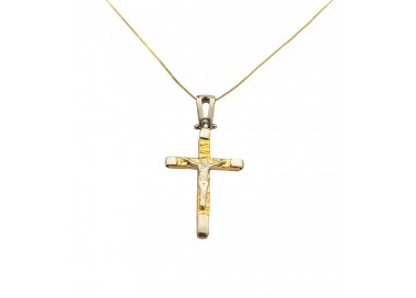 COLLANA ORO GIALLO 18 KT CON CROCIFISSO ORO 18 KT BICOLORE