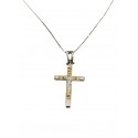 COLLANA ORO BIANCO 18 KT CON CROCIFISSO ORO 18 KT BICOLORE