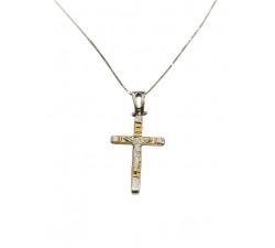 COLLANA ORO BIANCO 18 KT CON CROCIFISSO ORO 18 KT BICOLORE