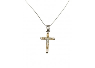 COLLANA ORO BIANCO 18 KT CON CROCIFISSO ORO 18 KT BICOLORE