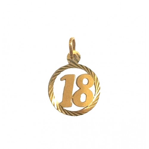 CIONDOLO PORTAFORTUNA NUMERO 18 IN ORO GIALLO 18 KT +COLLANA LACCIO OMAGGIO