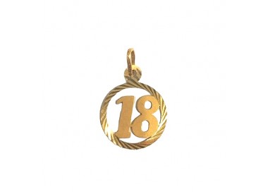 CIONDOLO PORTAFORTUNA NUMERO 18 IN ORO GIALLO 18 KT +COLLANA OMAGGIO